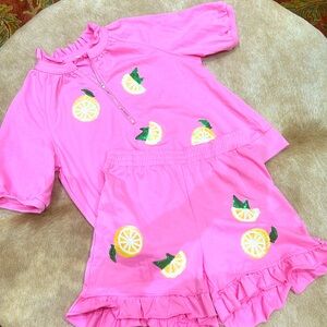 Bright pink shorts lounge set with lemons size Medium- so fun!!